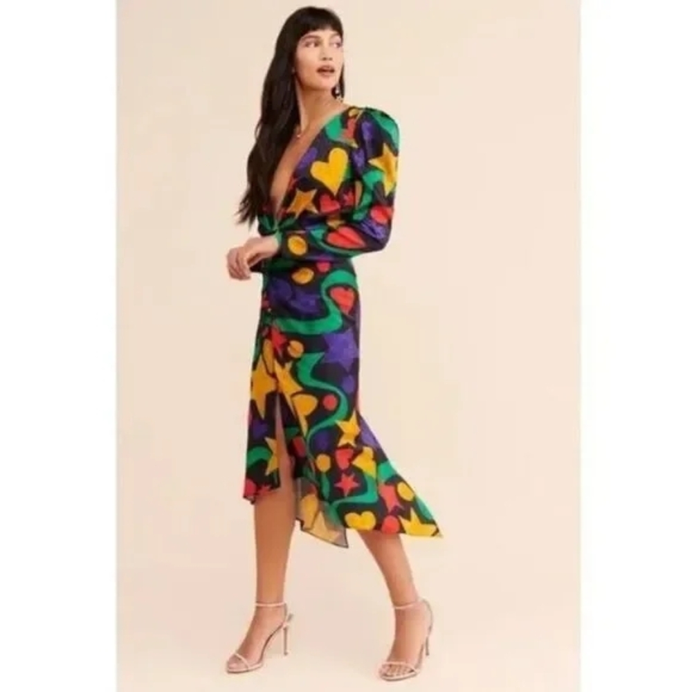 Ronny Kobo Astrid Silk Colorful Abstract Print Women's Dress Size XS